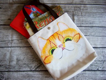 手繪橘子貪吃貓大肉球手提袋