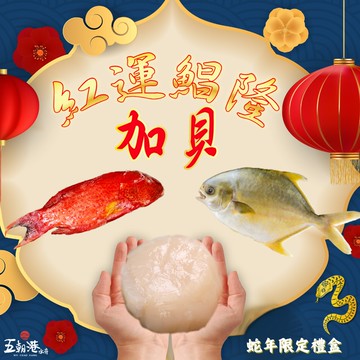 【五朝港水產】紅運鯧隆加貝  紅鰷海石斑 (400-500克/隻) + 招財黃金鯧/紅杉魚  (400-500克/隻)+北海道極鮮大干貝  (200克±5%/包)