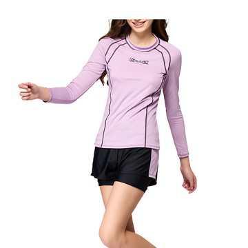 Summer love 夏之戀 大女衝浪裝二件式 長袖泳衣 附活動式罩杯  紫色  M