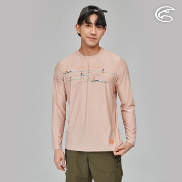 ADISI 男浪花洞洞長袖圓領透氣圖T AL2311014 (S-2XL) 豆沙粉｜輕量 吸濕排汗 快乾 透氣網洞 彈性柔軟 排汗衣