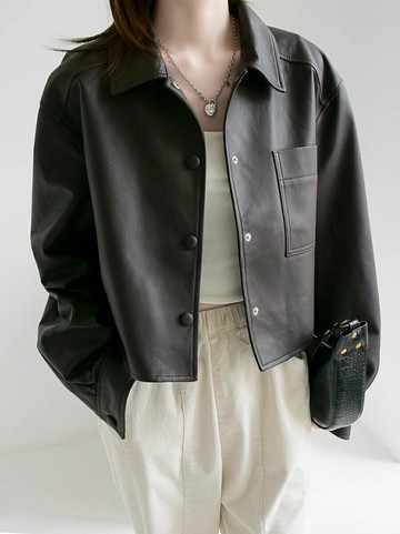 黑色pu小皮衣外套女春秋高級感寬松小個子氣質機車短款夾克上衣潮