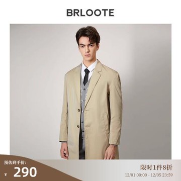 BRLOOTE/巴魯特風衣男 休閑卡其西裝領中長款外套 正品春裝