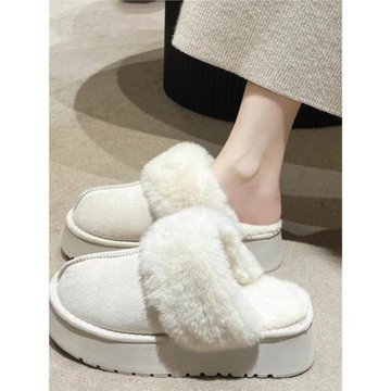 MDCW米蘭風毛毛拖鞋女外穿秋冬季雪地靴加絨包頭半拖厚底棉鞋鞋子