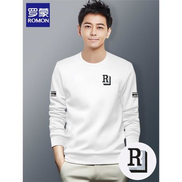 羅蒙圓領衛衣男士時尚潮流套頭長袖外套秋冬季加絨寬松上衣打底衫
