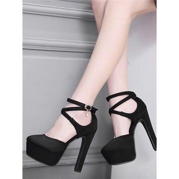 粗跟超高跟涼鞋14CM性感防水臺包頭少女單鞋夏季交叉綁帶中空女鞋