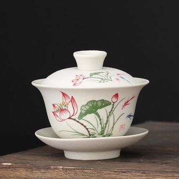 陶瓷三才蓋碗單個白瓷茶碗功夫茶具泡茶器家用辦公室泡茶杯茶備