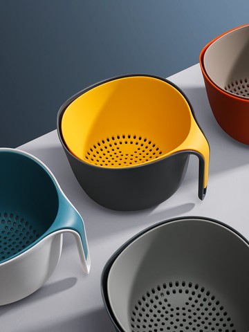 雙層瀝水籃 雙層洗菜盆瀝水籃網紅水果盤客廳家用洗菜籃子塑料淘菜果籃【CM10808】