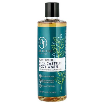 Dr. Jacobs Naturals, 奢華植物基卡斯蒂利亞沐浴露，薄荷精油，16 盎司（473 毫升）