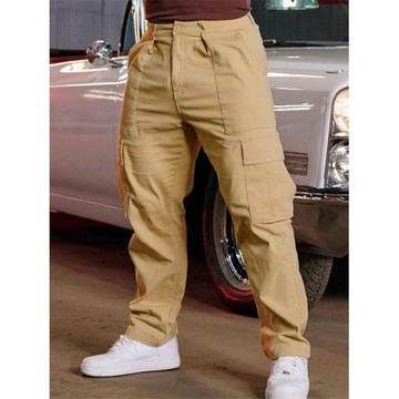 Men casual cargo pants美式休閑工裝褲純色寬松多口袋直筒運動褲