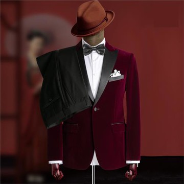 啄木鳥金絲絨西服外套男婚禮新郎結婚演出塔士多禮服西裝套裝主持