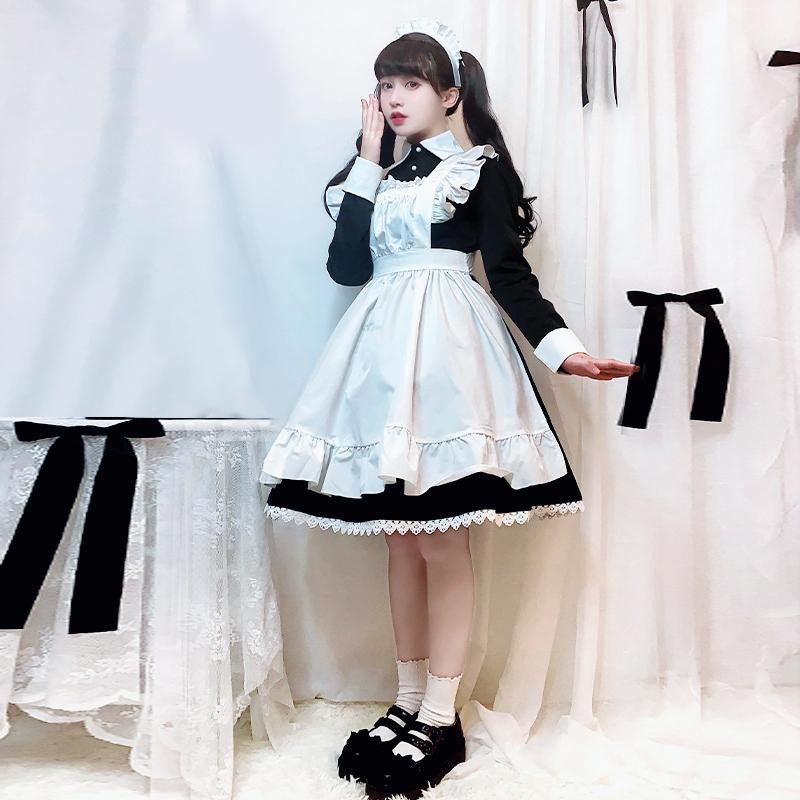 即納 高品質 メイド服 ワンピース 長袖 コスプレ ロリータ クラシカル 