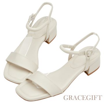 【Grace Gift】百變少女雲朵三穿中跟涼鞋 米白