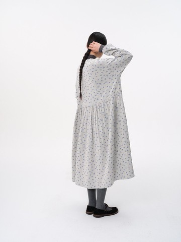 水洗雙層棉麻手繪圖案正反面兩穿百搭連衣裙 洋裝