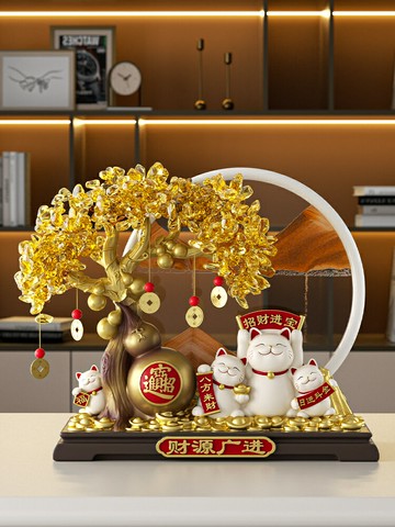 發財樹流沙畫招財貓擺件開業禮物前臺新店輕奢高檔客廳喬遷裝飾品