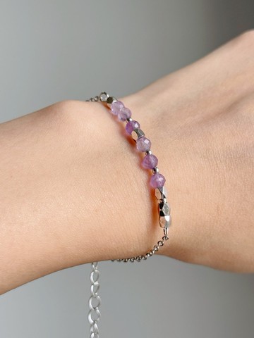 Dream 夢想摩斯密碼手鏈。紫水晶天然石。療癒水晶手鏈。客製飾品