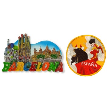 造型布貼＋磁鐵【2件組】 西班牙巴塞隆納造型立體磁鐵＋西班 鬥牛士 ESPANA徽章 卡通磁鐵 立體磁鐵鐵_廠商直送
