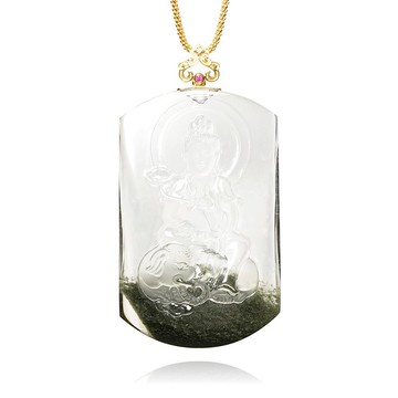 【正佳珠寶】綠幽靈 超頂級玻璃體聚寶盆 普賢菩薩 44g 綠幽靈