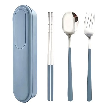 Cooksy 304不鏽鋼環保餐具/高溫耐受便攜式餐具 3件組 21.5 x 5.5 x 3cm  1組  叉 + 匙 + 筷  藍色