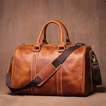 復古真皮手提旅行小包短途出差行李袋男女健身包瘋馬皮單肩斜挎包