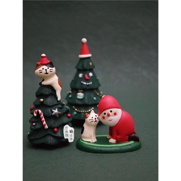 zakka 日式貓可愛圣誕節禮物圣誕老人擺件微縮場景蛋糕裝飾圣誕樹