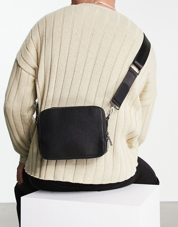 ASOS DESIGN large cross body camera bag in black textured faux leather