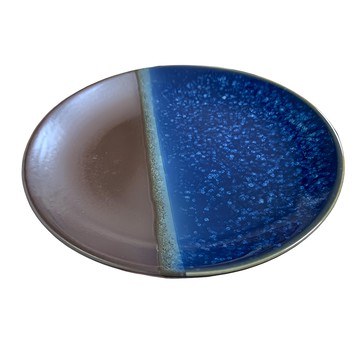 新食器 左右衛門圓盤 雙色陶瓷餐盤 簡約風格 家用菜盤  1入  藍色  7吋