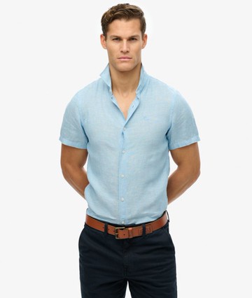 Superdry Men's SD Embroidered Vacation Linen Shirt Blue Size: Xxl