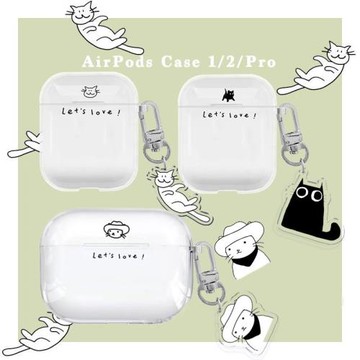 小眾線條貓咪airpodspro2三四代二代3原創小眾無線藍牙耳機保護套可愛透明軟殼