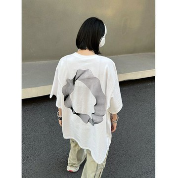 🐻胖MM40-175公斤大碼純棉短袖t恤女夏季新款幾何高街外穿上衣寬鬆ins