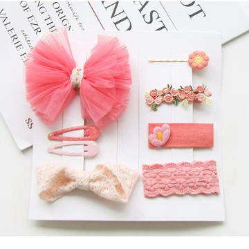 JirehBow 韓國髮飾 韓系氣質7件組  桃粉色  19 x 19.5 x 4cm