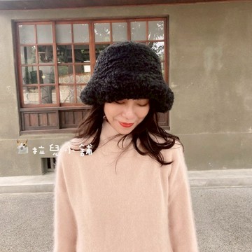 拉兒小舖」台灣現貨 日韓系 賞雪帽 仿羊羔毛 毛絨帽 毛毛帽  泰迪熊 漁夫帽