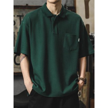 美式短袖男夏季300G重磅空氣層寬松polo衫重工刺繡t恤翻領體恤潮