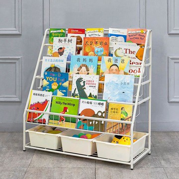 兒童書架簡易落地寶寶繪本玩具收納架可移動鐵藝大容量歸納整理櫃