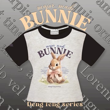 【MAJOR MADE】緞帶兔兔接袖短版T