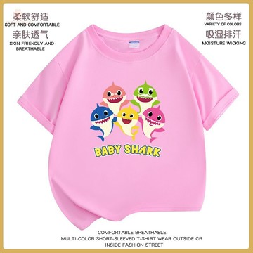 爆款熱推💖全臺免運 鯊魚寶寶衣服兒童T恤短袖Baby Shark 男童女童上衣童裝汗衫超柔潮 8REW