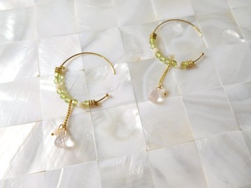 包14K金C圈粉晶橄欖石清新系耳環  無法改夾