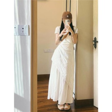 (免運)新中式改良旗袍裙女夏2025新款白色收腰連衣裙氣質國風清冷感長裙