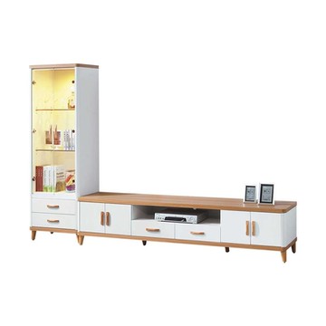 Boden-喬菲9.1尺L型電視櫃組合(2尺玻璃門二抽展示櫃+7.1尺長櫃)-72x46x185cm