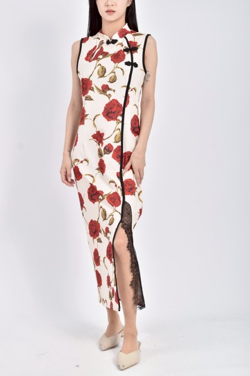 (S) 【唐玲私服】ak studio中式玫瑰印花白色洋裝