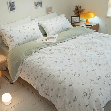 棉床本舖 鋪棉兩用被 100%精梳棉 40支 台灣製  雙人(210 x 180cm)  小兔仙境 米色 + 綠色