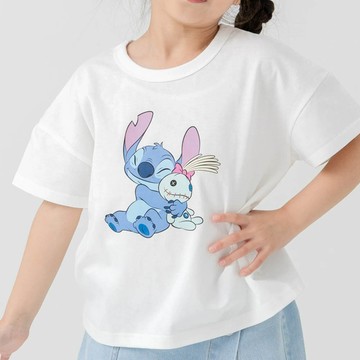 日本 Chil2 - 聯名款 100%純棉短袖上衣-卡通人物史迪奇-白