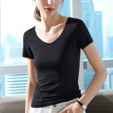 設計所在 專注內搭系列 莫代爾短袖T恤冰絲無痕V領彈性收腰上衣(4色 S-3XL可選)