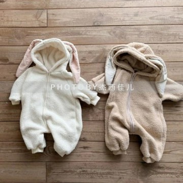嬰幼童兔耳爬服秋冬新款可愛搖粒絨男女寶寶小動物帶帽韓版連身衣鑫弘-萌寶童裝可開發票