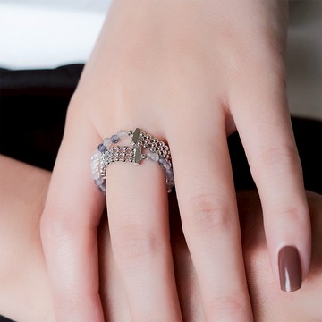 SLOW ROVER｜宇宙冰晶 冰晶堇青石雙圈珠鍊戒指-厚鍍白K金 - #9