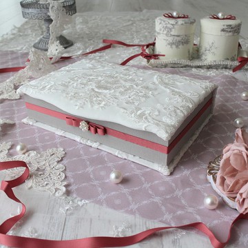 法式優雅花卉刺繡蕾絲書本盒 | 手作收納盒 飾品收納布盒