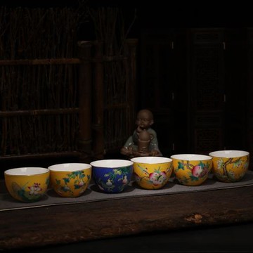 景德鎮茶具茶杯陶瓷茶杯粉彩描金扒花品茗杯主人單杯手繪功夫茶杯