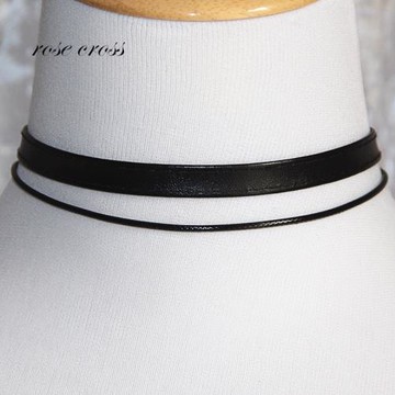 RC原創設計 皮質素鏈choker 暗黑冷淡黑繩雙層短款疊戴鎖骨細頸鏈