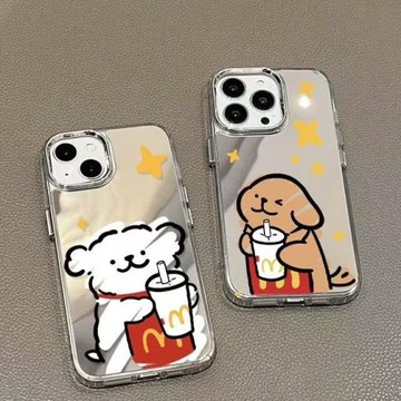 可愛麥當當小白狗適用三星s24ultra手機殼硅膠鏡面s23s22+時尚情侶s20fe搞怪萌寵note20趣味a15a55a54a14a05s