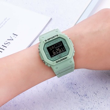 電子表青少年男女情侶手表馬卡龍色暗黑屏幕學生手表