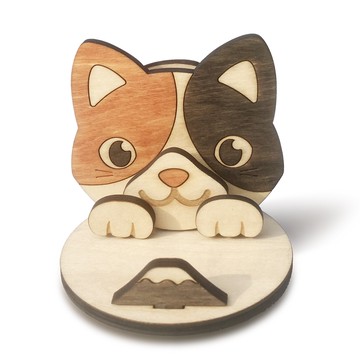 【DOGIS】富士山三花貓 木製手機座/集線夾 | 名片座 桌面收納 交換禮物